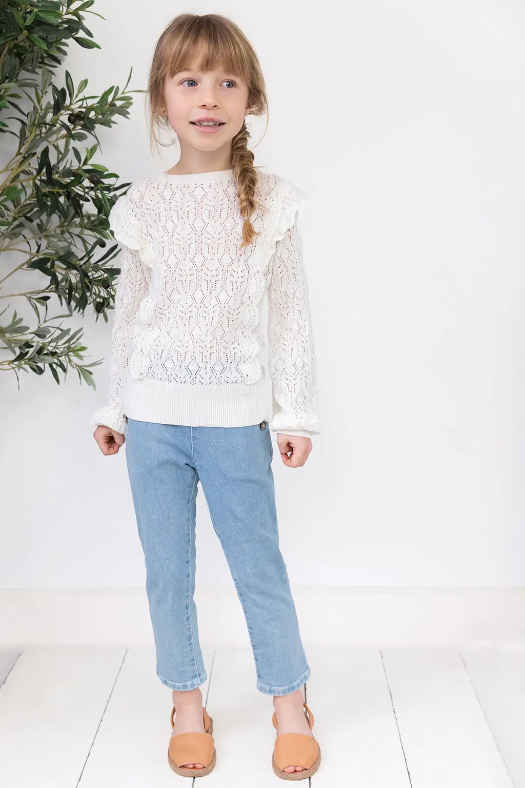 Pull blanc crocheté